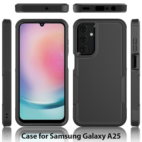 for Samsung Galaxy A25 5G Case: Dual Layer Protective Heavy Duty Cell Phone Cover Shockproof Rugged with HD Screen Protector - Military Protection Bumper Tough - Samsung Galaxy A25 5G 2024, Black - color: Black (PC) + Black (TPU)