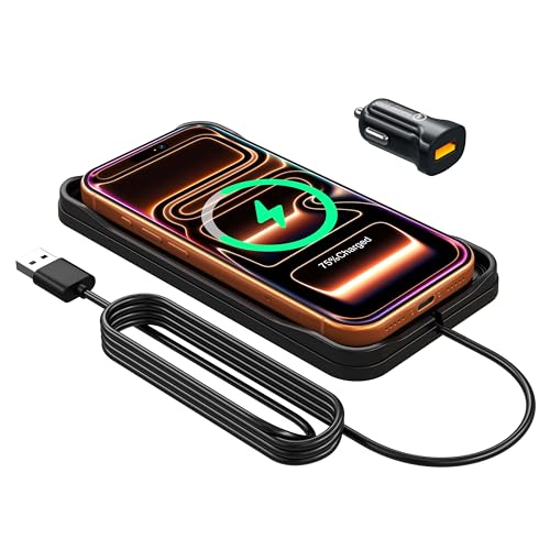 Wireless Car Charger Pad for iPhone 17/16/15/14/13/12 Pro & Samsung, Non Slip Wireless Charging Pad for Car Dashboard Console, USB A Phone Charger for Vehicle Commute Travel, Fits Small Phones