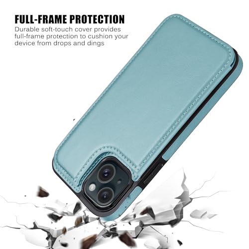 Wallet Case Compatible with iPhone 15 6.1”,Slim Protective case with Card Holder, PU Leather Kickstand Card Slots Case with a Screen Protector iPhone 15(6.1")-Ice Blue - color: Ice Blue