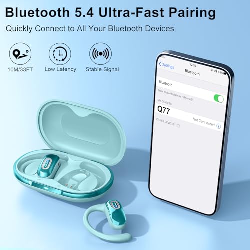 Open Ear Headphones, NEW Over Ear Earbuds with 4 ENC Noise-Canceling Mic - color: Sky blue