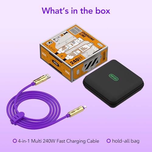 MFish 240W 4-in-1 Fast Charging Cable, Purple Gold, 6.6FT - color: Purple Gold, size: 6.6FT