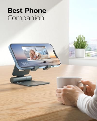 Nulaxy Full Aluminum Dual Folding Cell Phone Stand for Desk, Gray - color: D-Grey