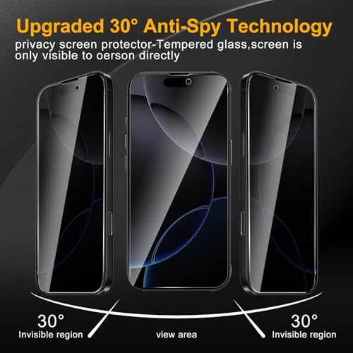 3 Pack Privacy Screen Protector for iPhone 17/17 Pro, iPhone 16 Pro, Anti Spy Tempered Glass 9H Hardness, Black Protector Anti Spy, Bubble Free, Anti-Scratch - size: iPhone 17/17 Pro/16 Pro FK3