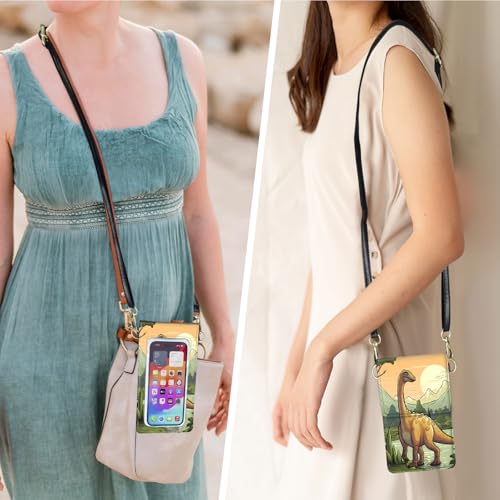 for Women Cell Phone Purse,with Touchscreen Cell Phone Purse,PU Leather Shoulder Bag Waterproof Phone Wallet Case with Clear Touch Screen Window up to 6.7 inch Smartphone, - color: Forest Dinosaur -245
