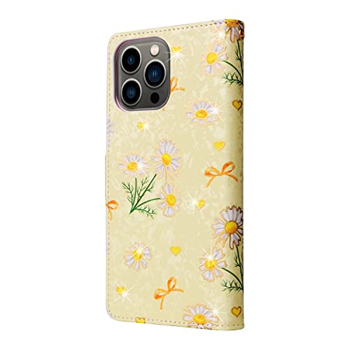 UEEBAI Wallet Case for iPhone 12/iPhone 12 Pro 6.1 inch, PU Leather Wallet Kickstand RFID Blocking Flip Case Card Slots Wrist Strap Relief Engraved Pattern Magnetic Closure Folio Cover, Yellow Daisy - color: Yellow Daisy, size: iPhone 12/iPhone 12 Pro 6.1