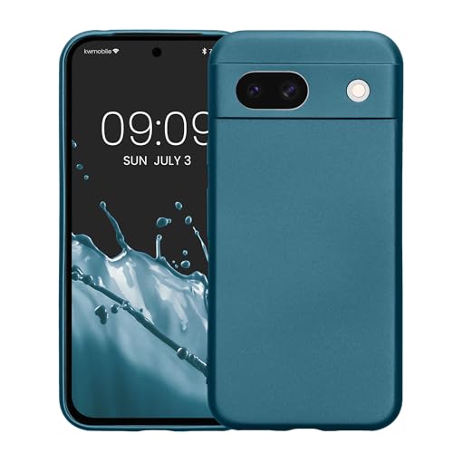 kwmobile Case Compatible with Google Pixel 8a Case -Soft TPU Back Phone Cover - with Metallic Look - Metallic Caribbean Blue - color: Metallic Caribbean Blue
