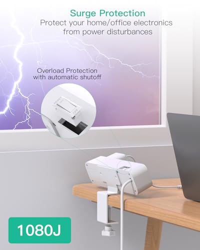 Mifaso PD40W USB C Desk Clamp Power Strip, 1080J Surge Protector - color: White, size: PD40W