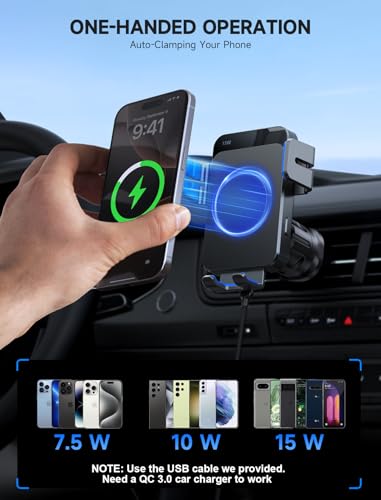Wireless Car Charger 15W Auto Clamping Phone Holder Dash Windshield Vent - color: Blue