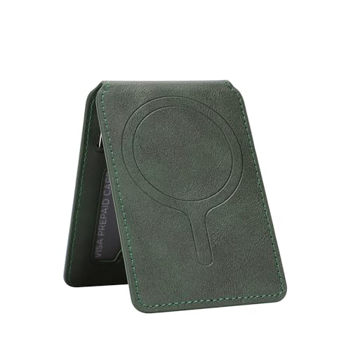 Ultrathin Magnetic PU Leather Card Holder with Swivel Stand,Green - color: Green