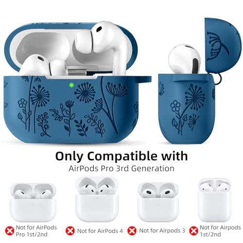 Lerobo for AirPods Pro 3 Case, Flower Engraved Soft Silicone Cover, Blue - color: A-Blue, size: AirPods Pro 3