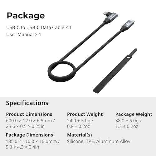 SMALLRIG USB C to USB C Data Cable 1.97ft/ 60cm (Straight to Angled) - size: 1.97 ft, style: Straight to Angled
