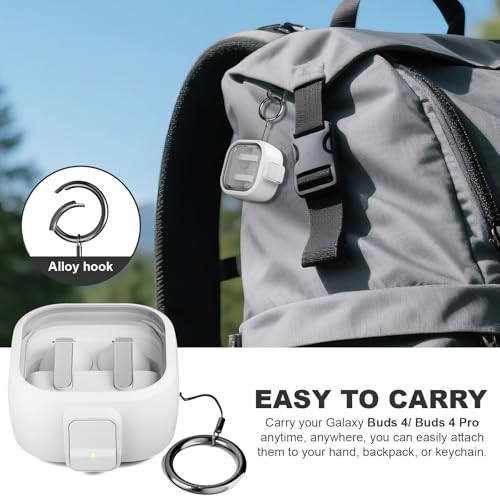 for Samsung Galaxy Buds 4/Buds 4 Pro Case (2026) with Secure Safety Lock Clip,Shockproof Scratch-Resistant TPU Transparent Soft Shell Protective Cover Accessories with Carabiner/Cleaning Kit(White) - color: White