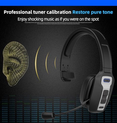 Bluetooth Headset with Microphone,Noise Cancelling with Mute Button, Very Strong Wireless Range, All-Day Comfort On Ear Headphones 60 Hrs Working time for Trucker/Work/PC/Call Center/Meeting/Office