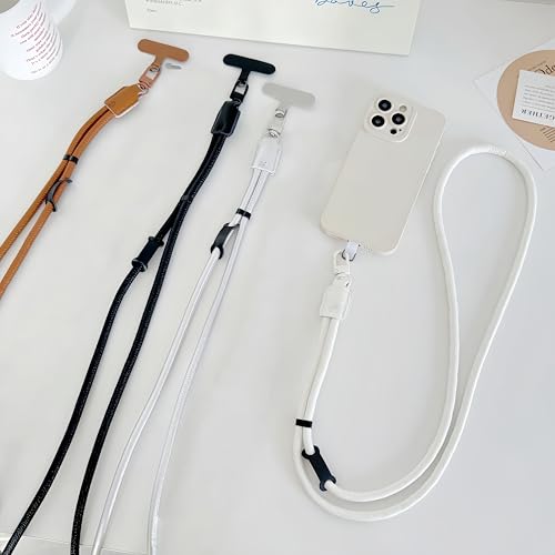 Phone Leather Lanyard with Tabs,Adjustable Anti Theft Phone Crossbody Strap for iPhone and Smartphone,Purse - color: White