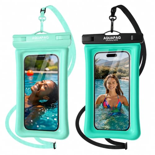 NEPHI IPX8 Waterproof Phone Pouch 2 Pack-Up to 8.0",Adjustable Neck Lanyard Floating Waterproof Phone Case for iPhone,Phone Dry Bags for Vacation Beach Pool Travel Essentials - color: Light and Deep Green 2 pack