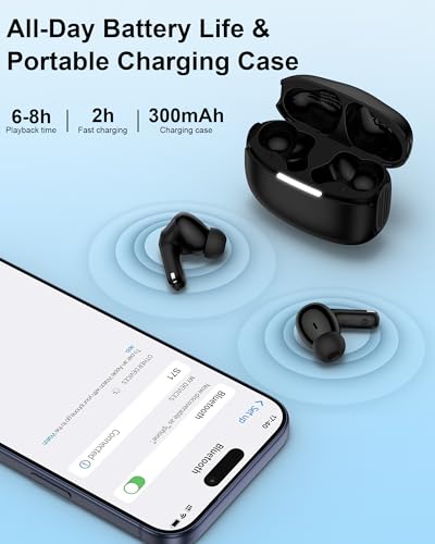 Wireless Earbuds, 5.4 Bluetooth Headphones for iPhone 17, Bluetooth Ear Buds with Bass Stereo Sound, Noise Cancelling, IP7 Waterproof in-Ear Earphones with Mic for iPhone 17e/16/15/Sansung Galaxy/iPad - color: Black