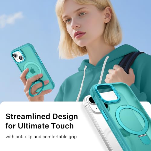 Designed for iPhone 14 Plus Case with Magnetic Stand, Darkcyan | Certified Drop Protection, Great Grip Feeling, Matte Translucent Back Slim Shockproof Phone Cover - color: Darkcyan, size: Iphone 14 Plus