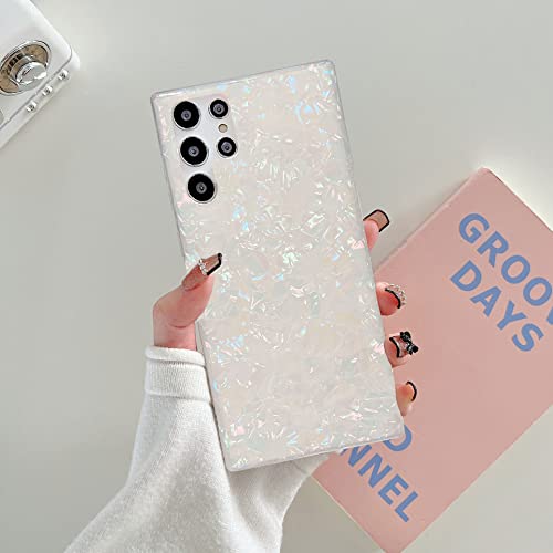 J.west Galaxy S23 Ultra Case 5G 6.8-inch, Luxury Sparkle Glitter Translucent Clear Opal Pearly Thinfoil Design Shiny Slim Print Soft Silicone Protective Phone Case Cover for Women Girls