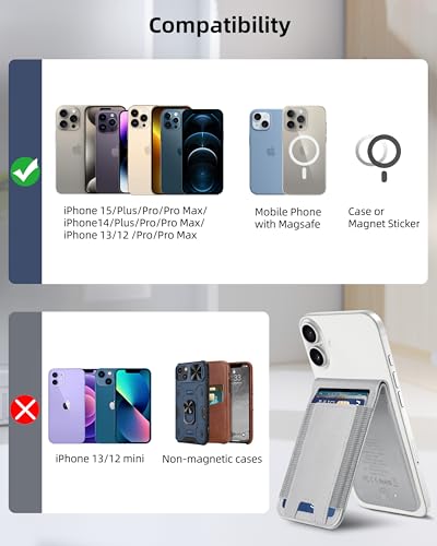for Magsafe Wallet Works with Apple Find My, Leather Magnetic Phone Wallet - color: Gray
