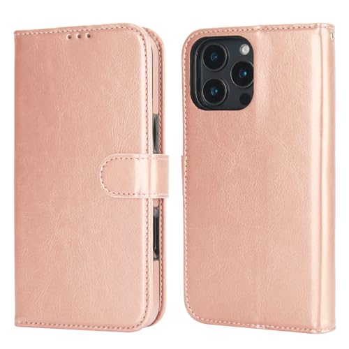 Bocasal Detachable Wallet Case Card Holder for iPhone 16 Pro Max Rose Gold | RFID Blocking Kickstand Card Slots Holder PU Leather Magnetic Shockproof Wrist Strap Removable Flip Protective Cover 6.9 inch - color: Rose Gold