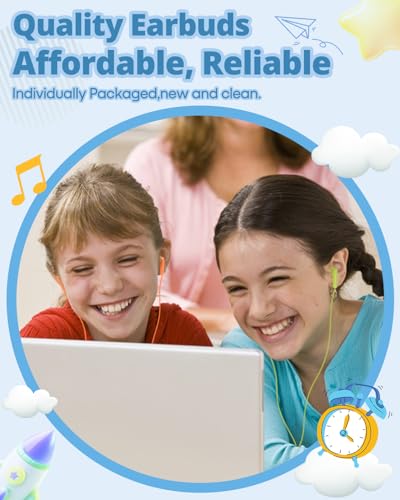 50 Pack Bulk Earbuds for Kids, Classroom Set Earbuds, Affordable in-Ear with 3.5mm Jack, Wired Headphones for Chromebook Laptop PC - size: 50 Pack