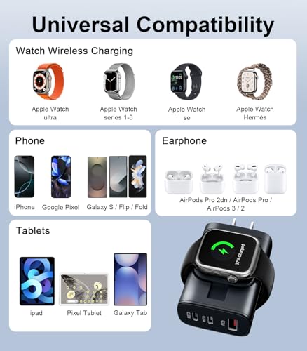4 in 1 for Apple Watch Charger,Wireless Magnetic iWatch Charger,Portable Travel Essentials 40W USB C Fast Charging Block for Phone AirPods iWatch Ultra/SE/11/10/9/8/7,iPhone 17/16/15/14 Devices,Black
