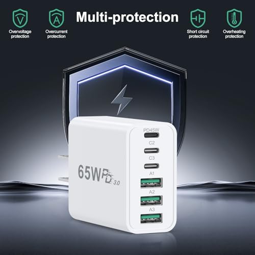 65W USB C Charger Block, Costyle Multi Port Fast USB C Wall Charger Plug Power Adapter PD 45W Type C Charging Block for iPhone 17 16e 15 14 13 12 11 Pro Max Pad Galaxy S26 Ultra Tablet