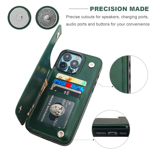 ONETOP for iPhone 15 Pro Max Wallet Case with Credit Card Holder,Green | Kickstand,ID/Cash Holder,Case Wallet with Card Slots,Double Magnetic Clasp,Durable PU Leather Shockproof Cover for Women Men - color: Green