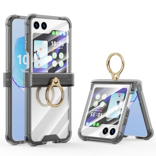 Case for Samsung Galaxy Z Flip 6 Case with Ring Shockproof Kickstand Hinge Protection Phone Cover for Samsung Galaxy Z Flip 6 5G(Crystal Black) - color: Crystal Black