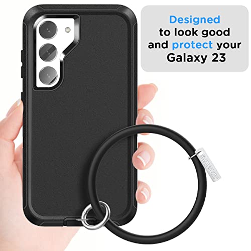 AICase for Galaxy S23 Case with Detachable Anti-Lost Hand Strap/Wristband,Heavy Duty Drop Protection Full Body Rugged Shockproof/Dust Proof 3-Layer Military Protective Durable for Samsung S23 6.1" - color: Black+Black Anti-lost wristband