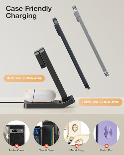 Meifigno 3 in 1 Foldable Wireless Charger for Google Pixel Watch 3/2, Black - color: Black