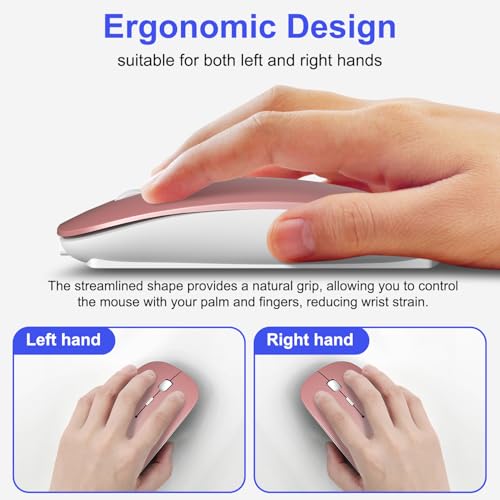 Bluetooth Wireless Mouse for MacBook Air Mac Pro Laptop Computer iPad Pad PC Laser Optical Rechargeable Mini Slim Silent Mouse Widely Used Desktop Hp iMac with USB-A/C& Mouse Jiggler(Rose Gold) - color: Rose Gold