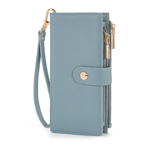 Montana West Wallet Wristlet Women Bifold Wallets, Card Cases & Money Organizers Large Capacity Phone Wallet Ladies Female Minimalist Clutch Wallets with Double Zipper Purses and ID Window - color: Jeans Blue
