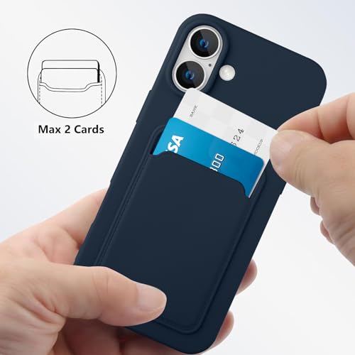 MZELQ Compatible with iPhone 16 Case Card Holder -Blue | Wallet Cover,Camera Protection + Screen Protector Soft Card Slot Phone Case - color: Blue, size: iPhone 16