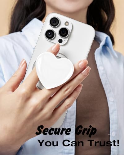 Svanove Heart Magnetic Phone Grip Compatible with Magsafe Phone Grip Holder, Cute Collapsible Glass Grips Stand Kickstand for iPhone Samsung, 3D Crystal Pretty Glitter Love Mag Safe Holder, White - color: White, style: Magnetic