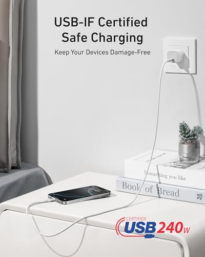 Anker Nano USB C to USB C Cable, 240W Fast Charging Cable (White, 3ft) - color: White, size: 3ft