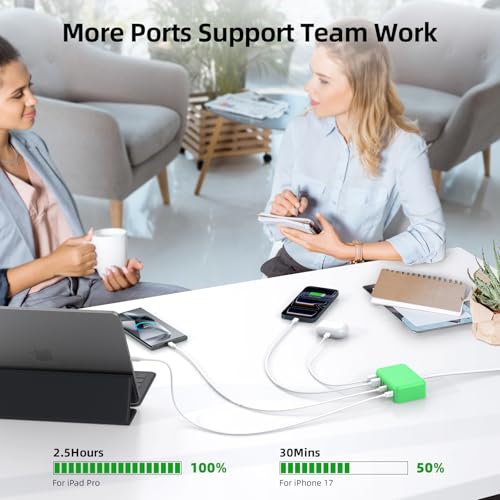 100W 6 in 1 USB Charger, 50% Smaller Charging Station for Multiple Devices - color: D-Green