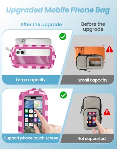 SHANSHUI Clip and Go Phone Strap Wallet: crossbody lanyard with detachable wristlet, zipper pocket, ID window, 2 metal tether pads. Compatible with iPhone & most smartphones. Pink White Checkered - color: Pink White Checkered