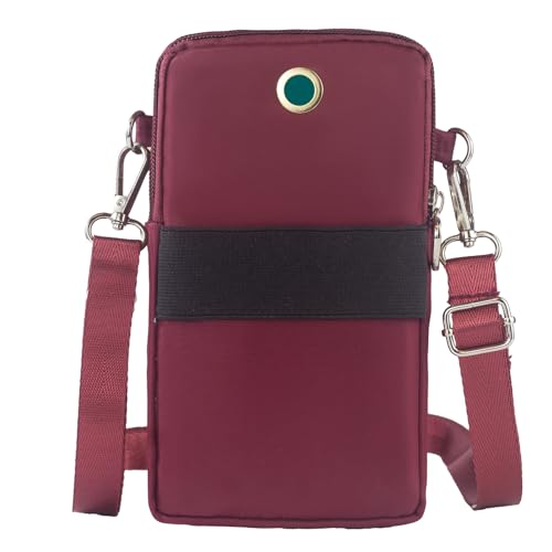 Small Crossbody Bag for Women, Multi Zip Pockets Nylon Wallet Purse Credit Card Holder with Detachable Hand Strap - color: Red