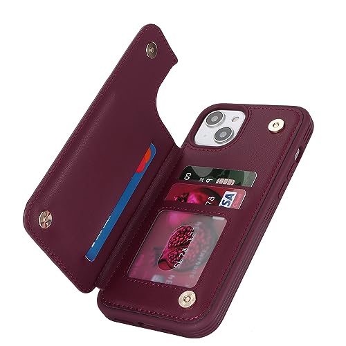 iCoverCase Compatible with iPhone 14 Plus Phone Case with Card Holder, Wallet Case for Women Men RFID Blocking PU Leather Protective Case 6.7 Inch (Wine Red) - color: Wine Red