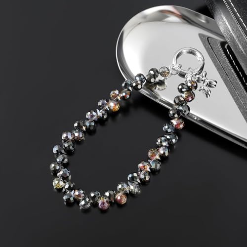 richginker Crystal Beaded Phone Wrist Strap with Tether Tab, Black - color: Black
