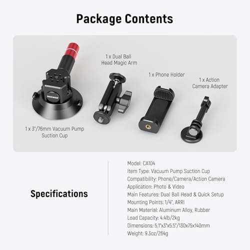 NEEWER 3" Suction Cup Camera Mount Bracket with Ball Head Magic Arm, CA104 - style: CA104