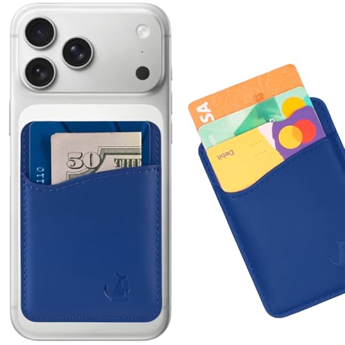 Wallaroo Premium Leather Cell Phone Wallet Stick On - Android and iPhone Wallet and Card Holder for Women and Men - Durable with Non-Slip Lining Secures Up to 3 Cards - color: Royal Blue Leather