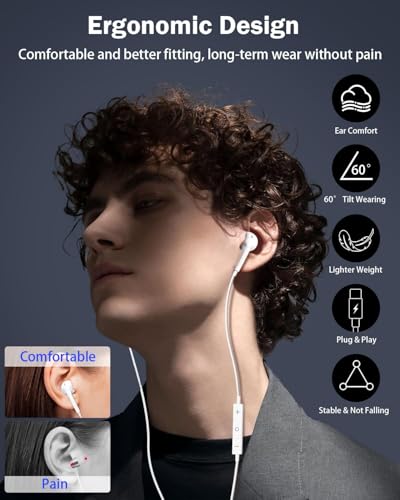 Apple MFi Certified 2-Pack Wired Earphones, USB C Headphones for iPhone - color: White