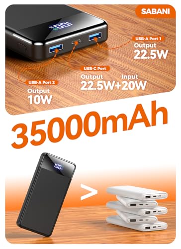 SABANI Portable Charger 35000mAh Power Bank, 4 Built in Cable Big Capacity - color: Sooty
