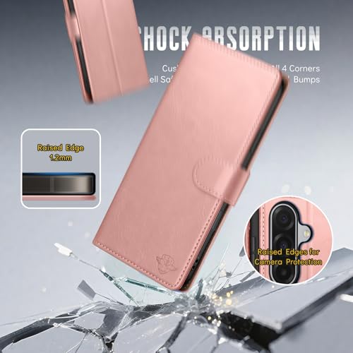 Wallet Case for Samsung Galaxy A17 5G, Pink | RFID-Blocking Card Holder, Kickstand, Magnetic Closure, PU Leather Folio Flip Cover, Protective Women Men Cases - color: Rose Gold, size: SamsungGalaxy A17