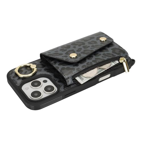 Lipvina Crossbody Wallet Case for iPhone 16 Pro,Black Leopard - color: 04-Black Leopard, size: iPhone 16 Pro 6.3"