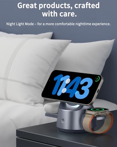 Magnetic Wireless Charging Station, 4-in-1 Charger with Night Light