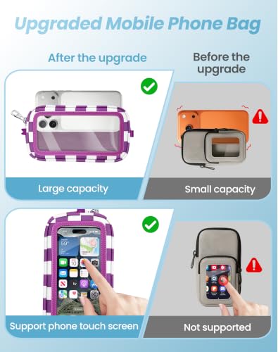 SHANSHUI Clip and Go Phone Strap Wallet: crossbody lanyard with detachable wristlet, zipper pocket, ID window, 2 metal tether pads. Compatible with iPhone & most smartphones. Purple White Checkered - color: Purple White Checkered