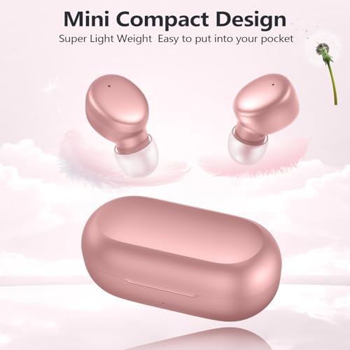 MOZOTER Mini Wireless Earbuds Bluetooth 5.3 in Ear Headphones Headsets - color: Angel Pink